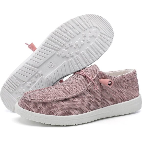 Women's Pink Lightweight Casual Slip On Deck Canvas Loafers Sneakers Boot Shoes - Picture 5 of 8